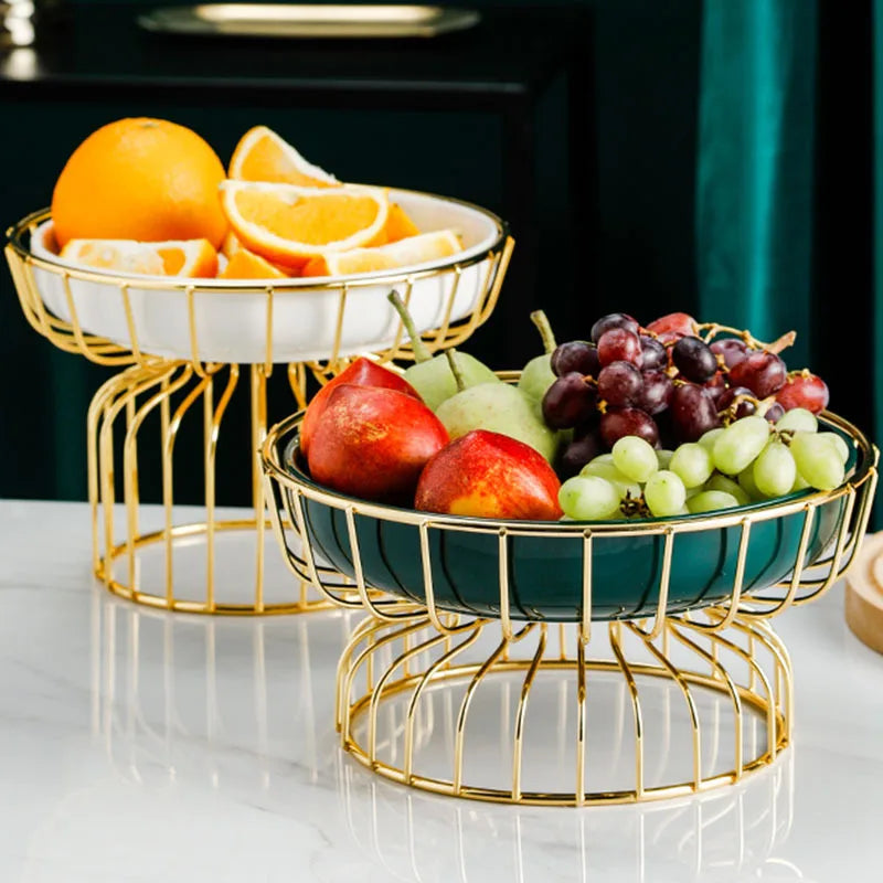 Luxury style Metal Ceramic Cake Dessert Plate Decorative Serving Bowls Snack Serving Dish Fruit Vegetable Tray