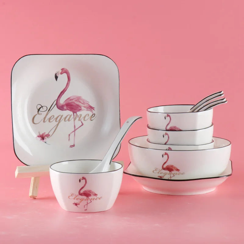 Top Quality Party flamingo Tableware Bulk Ceramic Dinner Plate Dinnerware For Cheap Prices