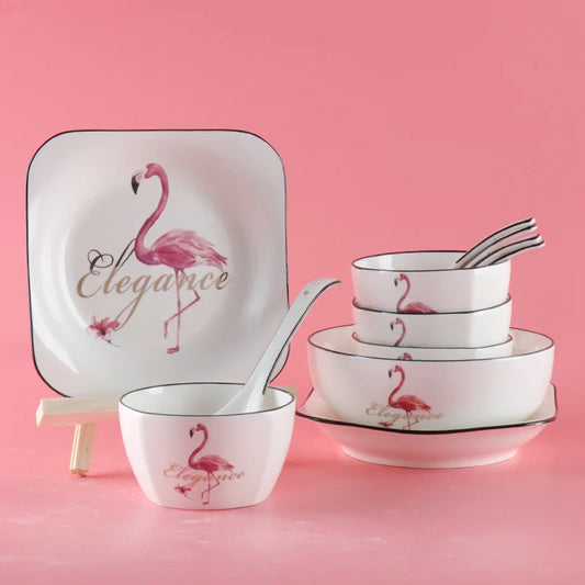 Top Quality Party flamingo Tableware Bulk Ceramic Dinner Plate Dinnerware For Cheap Prices