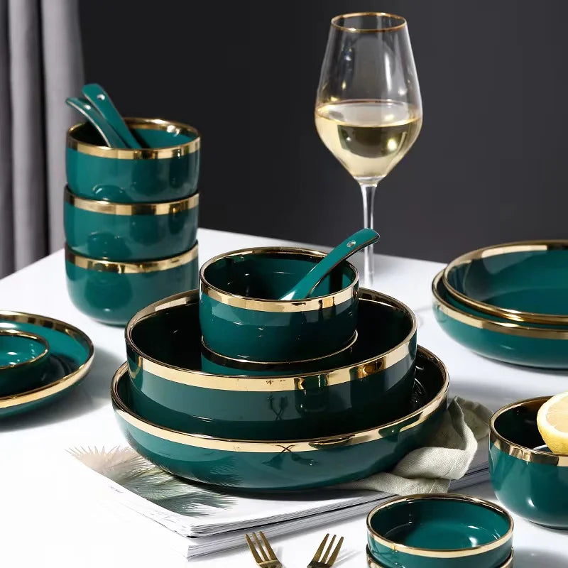 ins Luxury Phnom Penh Ceramic Dishes And Plates Tableware Emerald Green Home Dinner Steak Plate Set