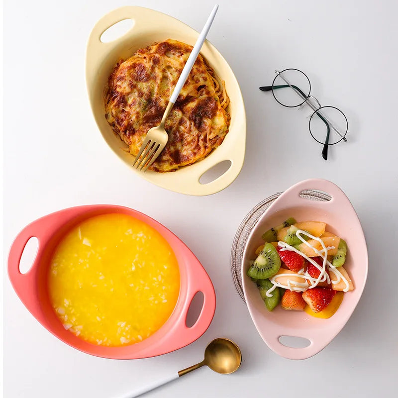 Underglaze Matte Fruit Salad Ceramic Bowl Heat Insulation Instant Noodle Soup Porcelain Baking Dish Household Restaurant