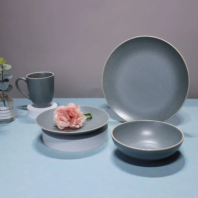 Matte black luxury ceramic stoneware dining ware set dinnerware sets colorful dinning plate set for dinner