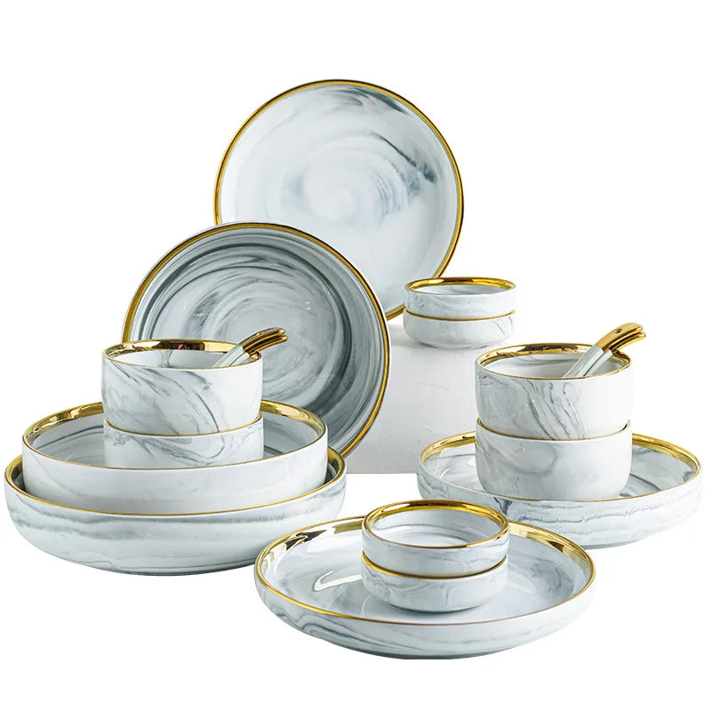 Wholesale Customization Tableware Black stripes Porcelain Bone China Dinner Set Dishes Ceramic Plate Dinnerware Sets