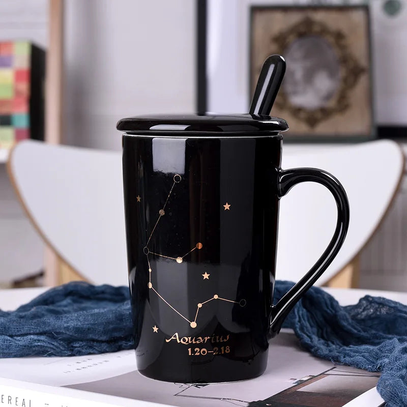 Creative Ceramic Constellation Zodiac Coffee Mug Set Birthday Gift with Tea Cup ODM Model Enhanced Capacity