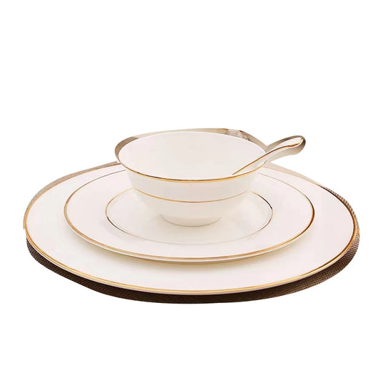 custom 14k golden plated wedding Set Porcelain Luxury Dinnerware Dishes stoneware matt with plates with gold