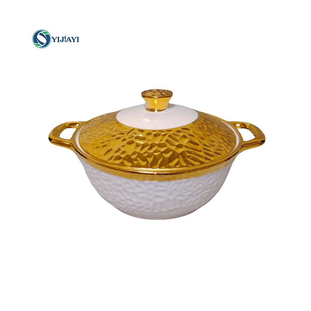 Elegant Gold-Plated Inox Casseroles Set Ceramic Cooking Pots with Handles Kitchenware for Stylish & Stocked Kitchen Use