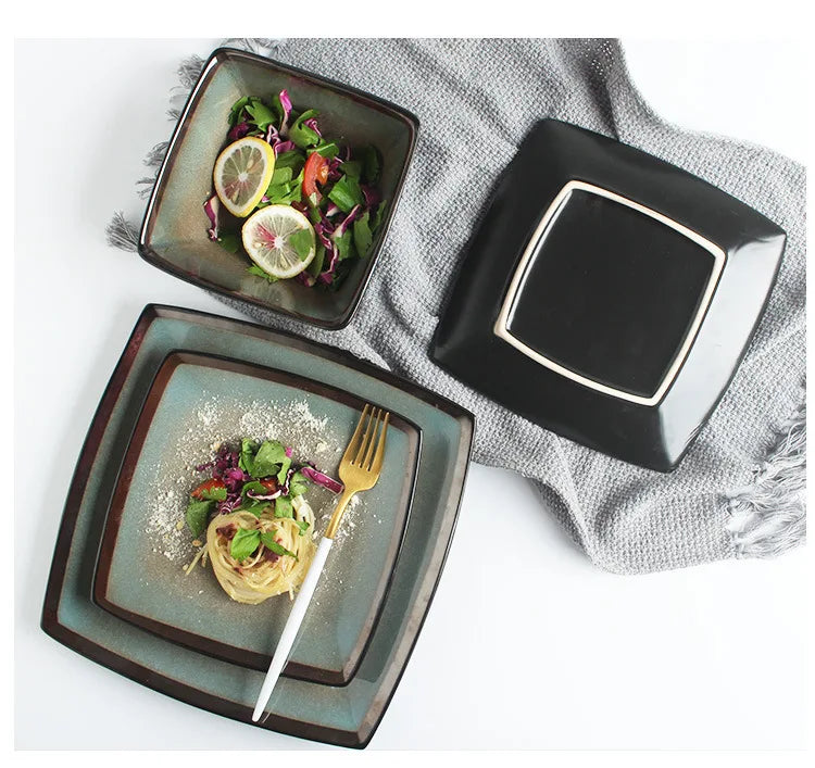 manufacturer direct selling northern european style restaurant hand-painted ceramic plate square shallow plate 6 "8" 10 "