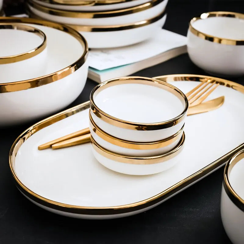 JIUWANG Nordic wholesale gold dinner Plate Set Porcelain Luxury Dinnerware Dishes Ceramic Plate