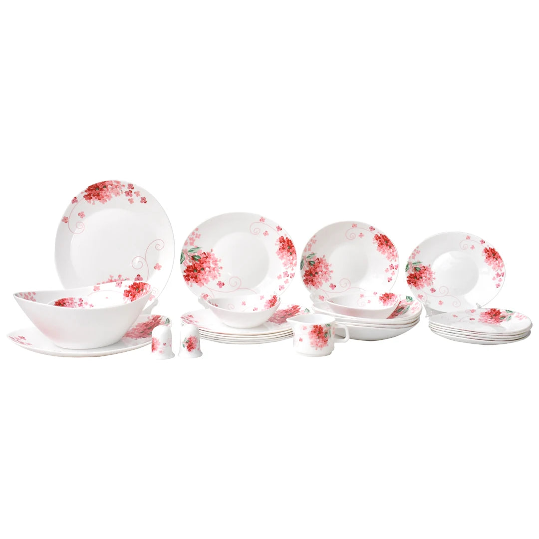 JIUWANG Wholesale Customize 30 Pcs Luxurious Premium Quality Cherry Blossom White Ceramic Dinnerware with color gift box packing