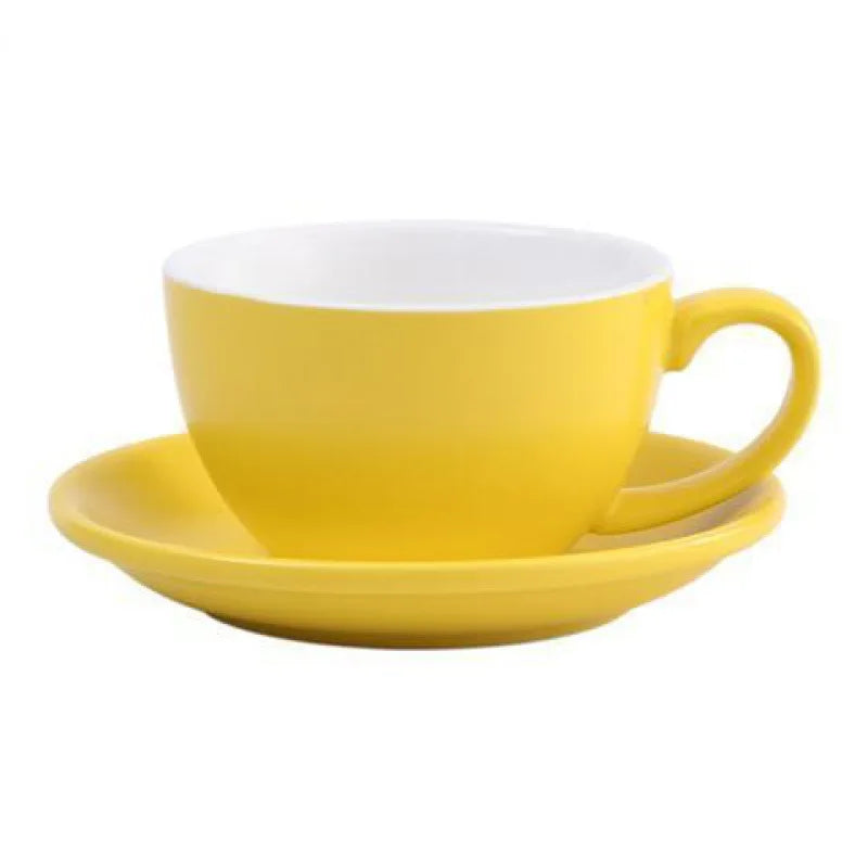 Wholesale Multiple Color Optional Matte 300cc European Porcelain Coffee Cup Ceramic Milk Cup With Saucer Set Cappuccino Mug