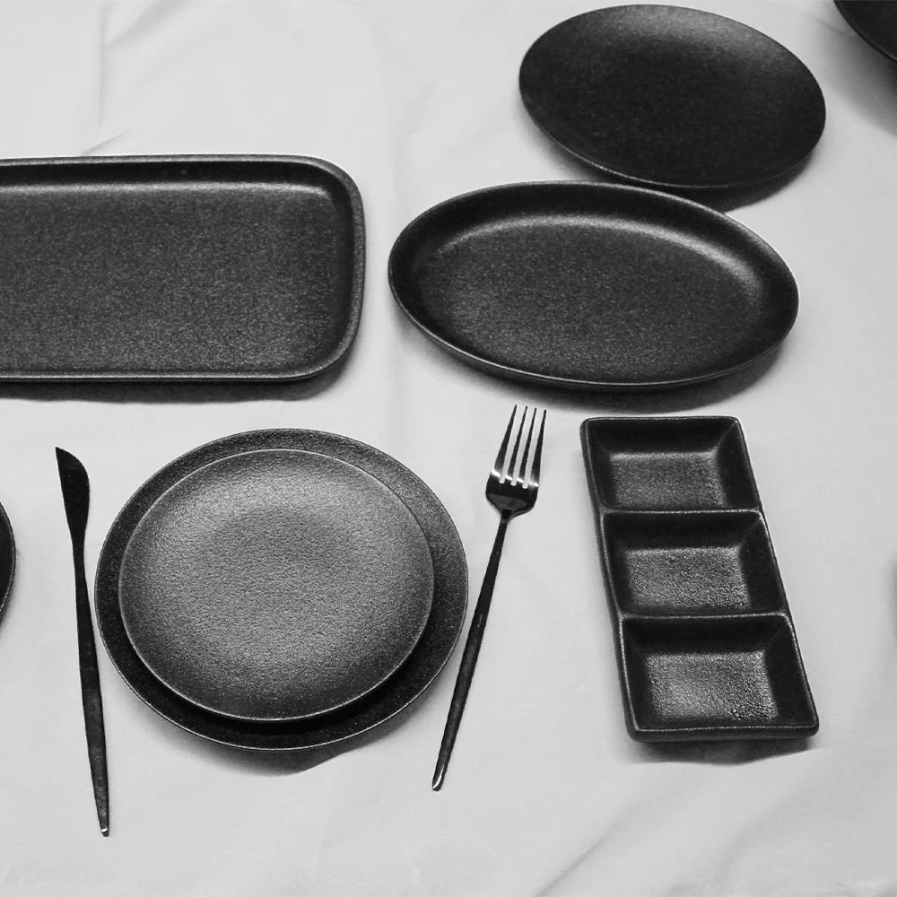 Black Glazed Rectangular Plate Ceramic Sushi Tray Porcelain Cake Plate Tray Black Ceramic Sushi Plate Tray