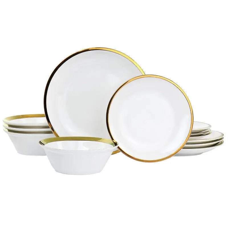 Luxury Sustainable Porcelain Gold Stoneware Ceramic Dinnerware Sets Gold Glazed Stone Color Plant Pattern Stocked Dinner Plates