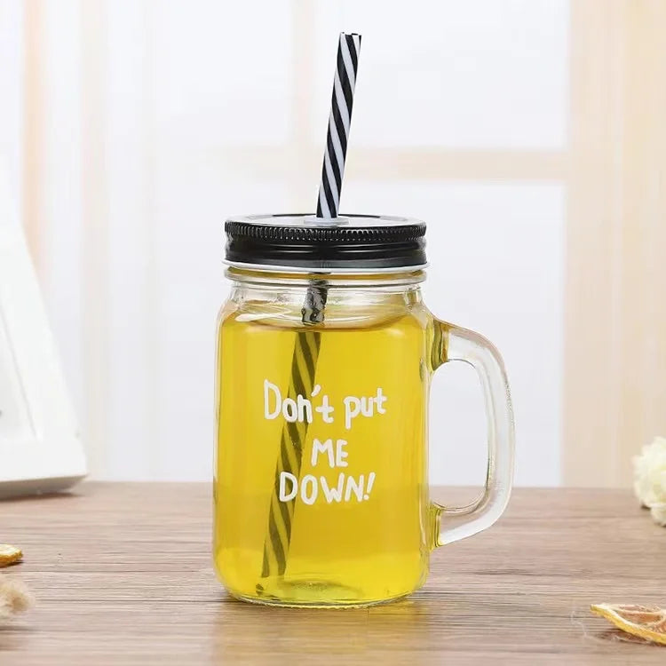 C394 Transparent Fruit Juice Cool Drink Glass Cup Mug Mason Jar Lemon Bottle With Cover Straw Sport Water Bottle