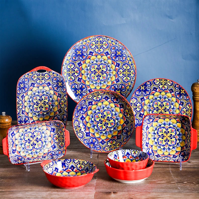 High Quality Ceramic Crockery Set Dinnerwares Porcelain Dinner Set Blue Plates Dinner Ware