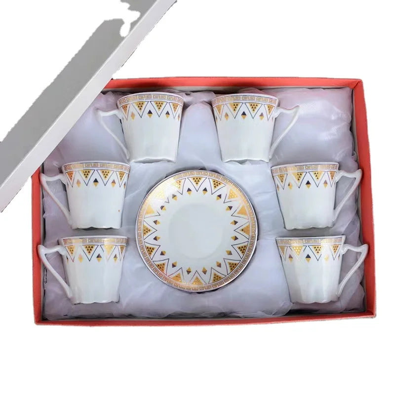 Customized 6 Pcs Cups Saucers Creative Gift Box European Ceramic Dinner Saucer Tea Coffee Set