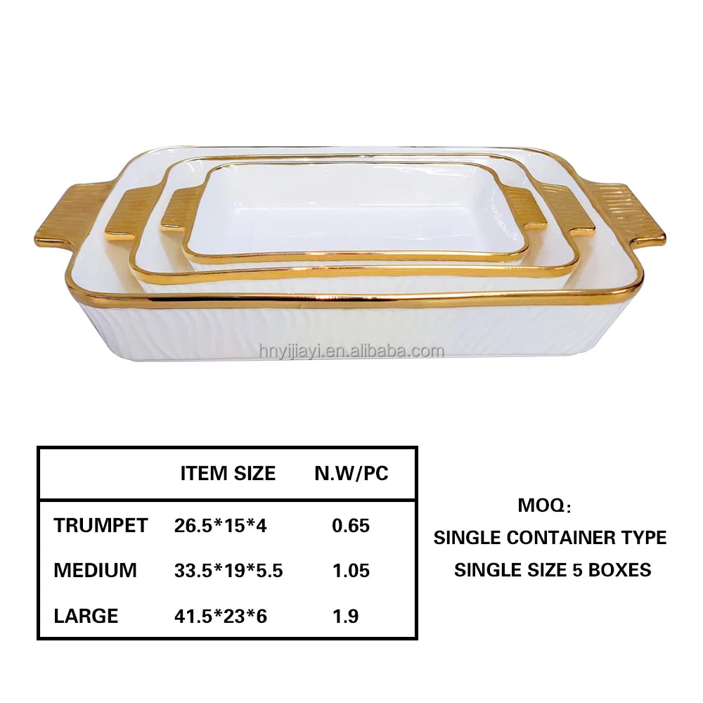 Dinnerware luxury plate set rectangle white baked rice personalized ceramic plates for Hotel Restaurant