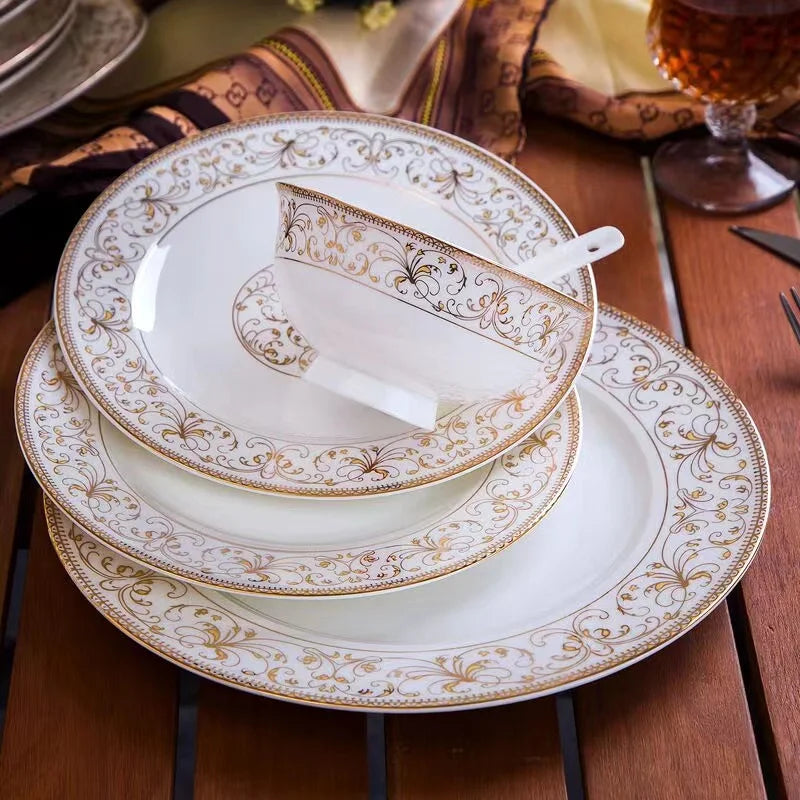 Luxurious Dinnerware Complete Dinner  European Style Palace Porcelain Combination, Ceramics Plates and Bowls set