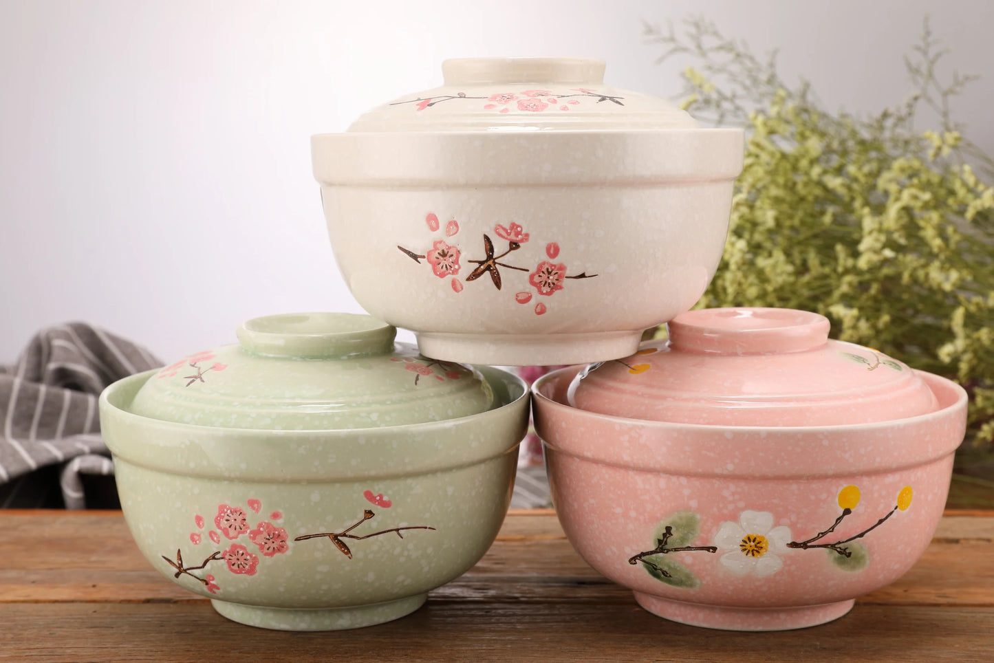 Food Grade multifunctional  portable food serving bowl with lid deep soup bowl  rice ceramic  bowl