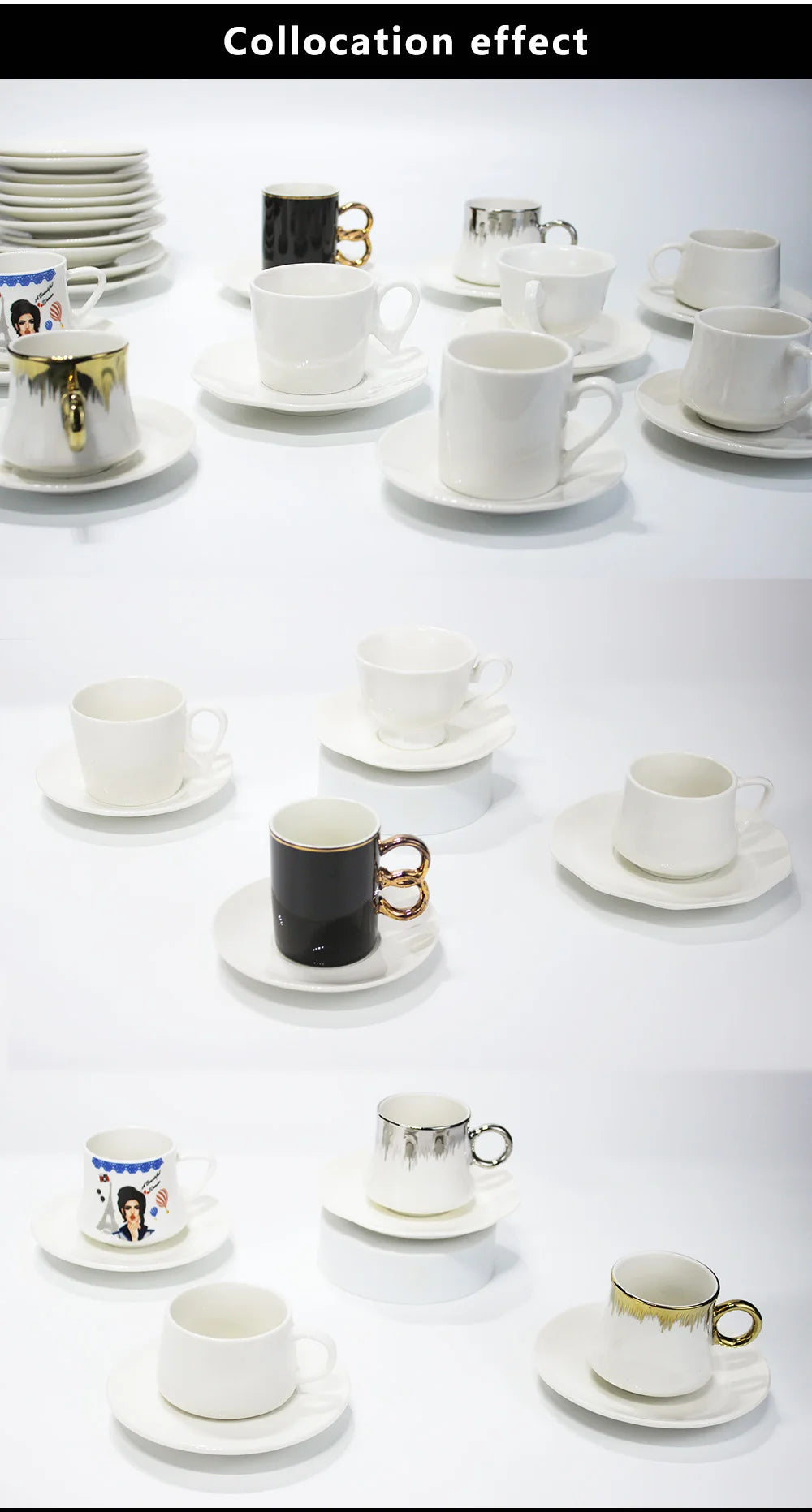 JIUWANG custom logo plain white ceramic porcelain cappuccino expresso cup set tea cups & saucers