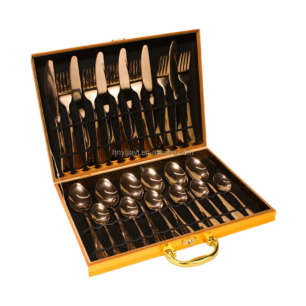 24 Piece cutlery golden silverware flatware spoon and fork set