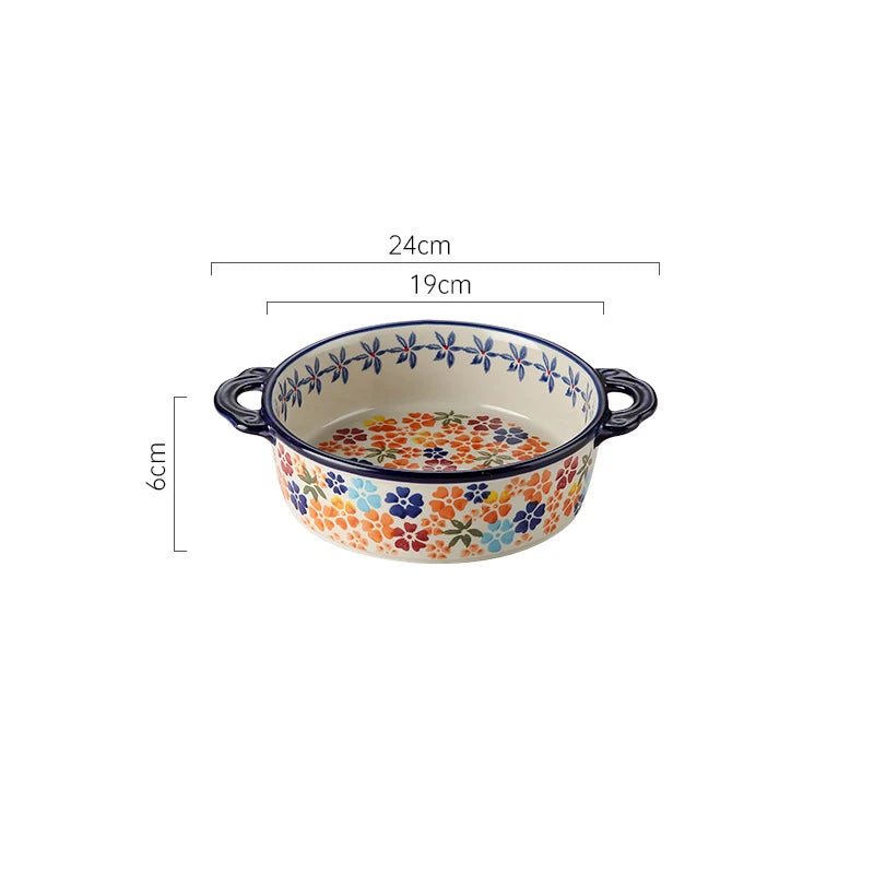 wholesale Bohemian Style Binaural Bakeware Ceramic Bake Plate Baking Dish Ceramic Baking Tray For Kitchen