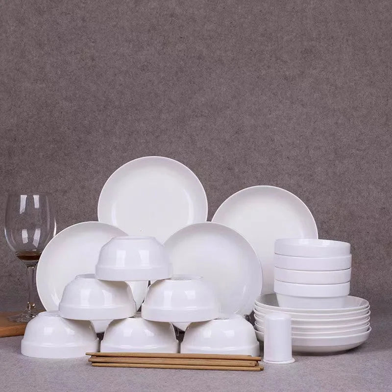 Manufacturer Wholesale Hotel White Ceramic with decal Dinner Porcelain Flat  Sets ceramic plate dishes & plates