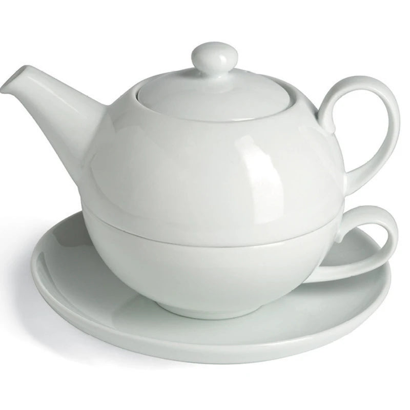 Wholesale custom ceramic white porcelain teapot set with saucer for tea