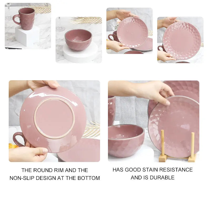 Colorful ceramic bowl tableware color glaze high quality crockey bowls hotel dishes & plates porcelain dinner set dinnerware set