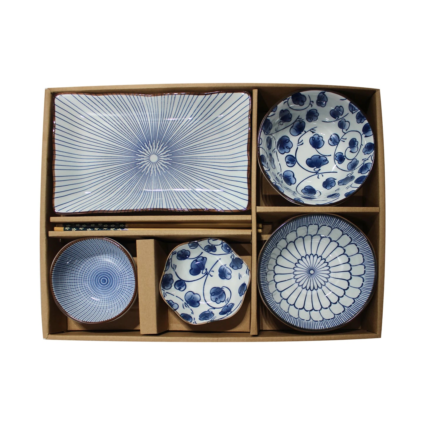 2023 china hot sale Japanese porcelain tableware gift bowl set blue and white porcelain 4.5 inch bowl 8 inch dish gift set