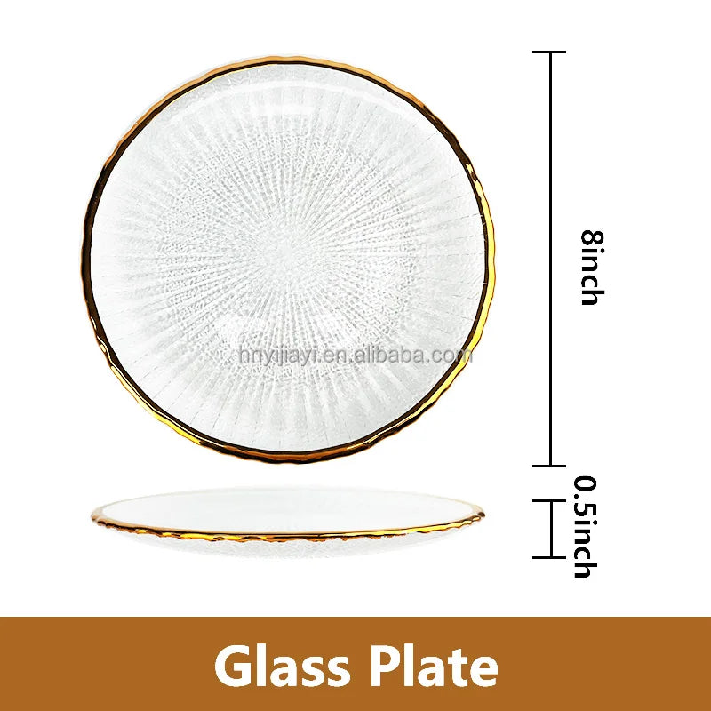 JW 12.6 inches clear wedding gold glass plates bowl wholesale silver beaded charger plates dinnerware set for wedding decoration