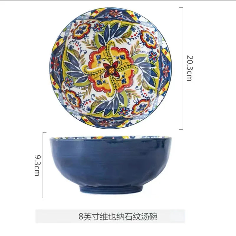 Bohemian Ceramic Tableware Household Plate Bowl Instant Noodle Bowls Creative Personality Dinnerware Set