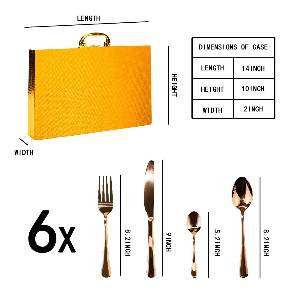 24 Piece stainless steel cutlery golden silverware flatware spoon and fork set for wedding