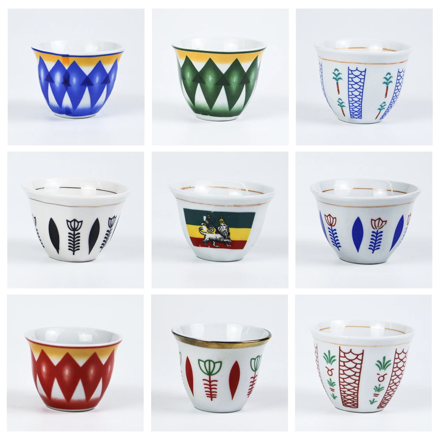 JW Customized PORCELAIN Arabic logo ethiopian ceramic  small cawa cup new bone china SET 12 PCS IN THE BOX