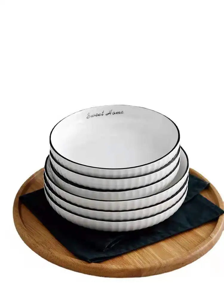 Factory Cheap Black Classic Wholesale  Ceramic Western Tableware Serving 7 Inch Round Plate