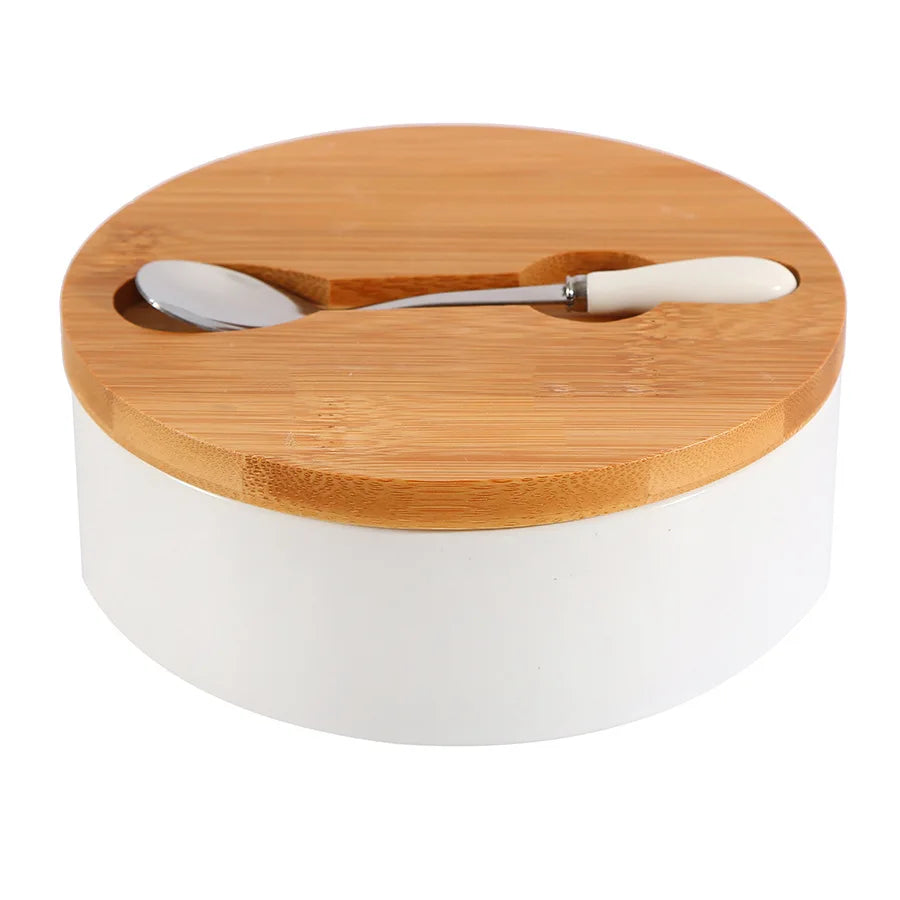 Ceramic Butter Dish with Bamboo Lid And Knife Butter Keeper Container For Customize butter dish with lid solid cheese container