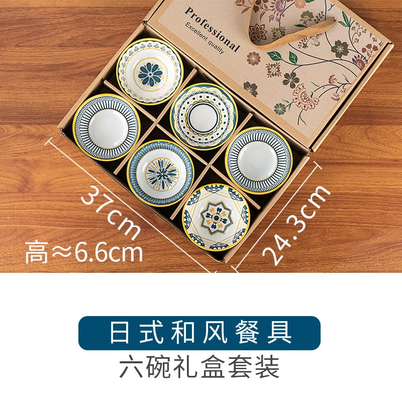 2023 china hot sale Japanese porcelain tableware gift bowl set blue and white porcelain 4.5 inch bowl 8 inch dish gift set