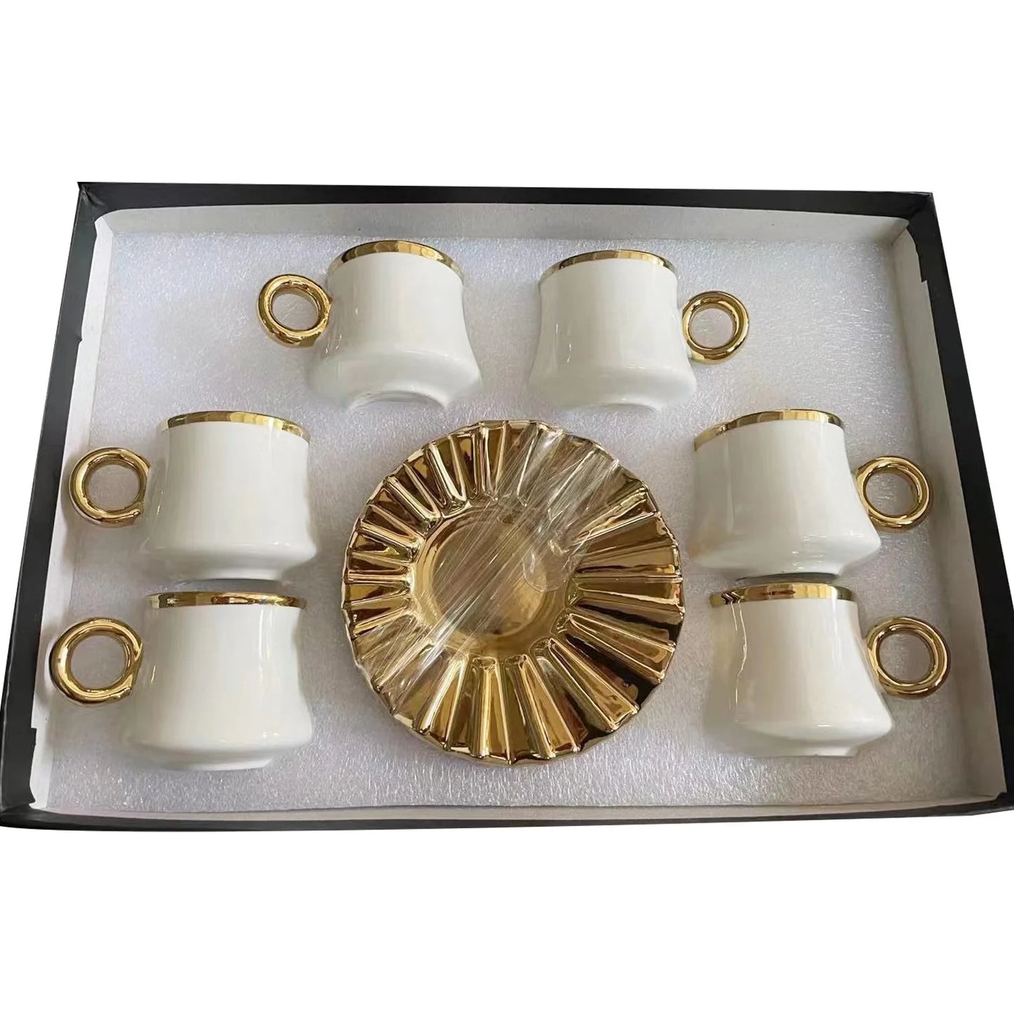 JW Wholesale Ceramic Cup Saucer Set Best Price Gold color New Bone Espresso Cappuccino turkish coffee cups set