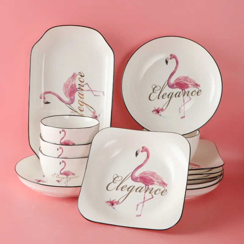 Top Quality Party flamingo Tableware Bulk Ceramic Dinner Plate Dinnerware For Cheap Prices