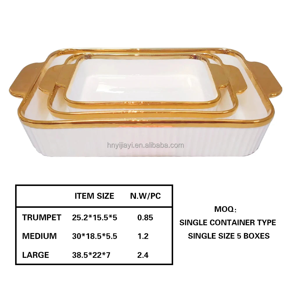 Dinnerware luxury plate set rectangle white baked rice personalized ceramic plates for Hotel Restaurant