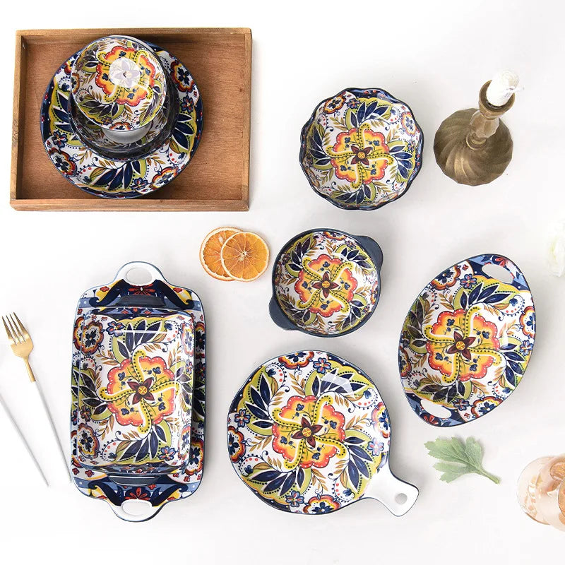 wholesale products 2023 Ceramic Factory Moroccan Bohemian Style ceramic bowls and plates Tableware Set