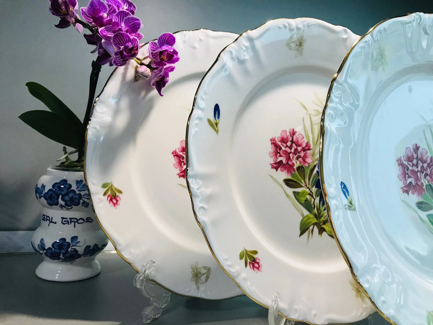 Bavari  Lavish premium Porcelain Dinnerware dinner Vintage set of 3 Winterling Germany flowers plates