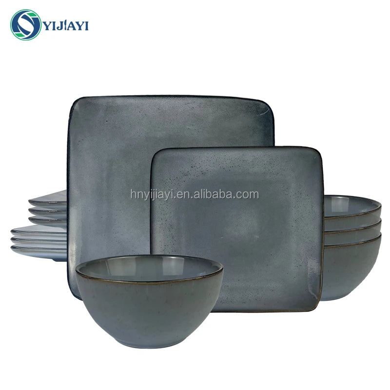 restaurant furniture  tableware set 12 18 24 piece  Stone Color Glazed Stoneware Ceramic Dinnerware soup bowl dinner sets