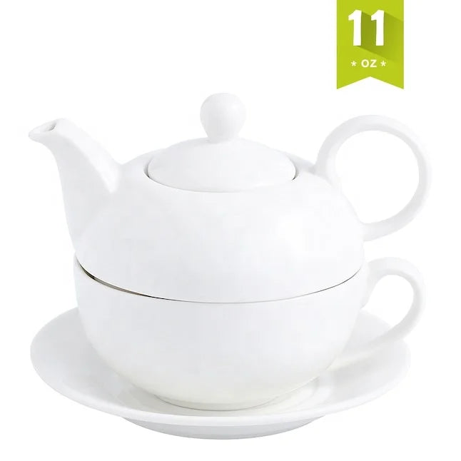 Wholesale custom ceramic white porcelain teapot set with saucer for tea