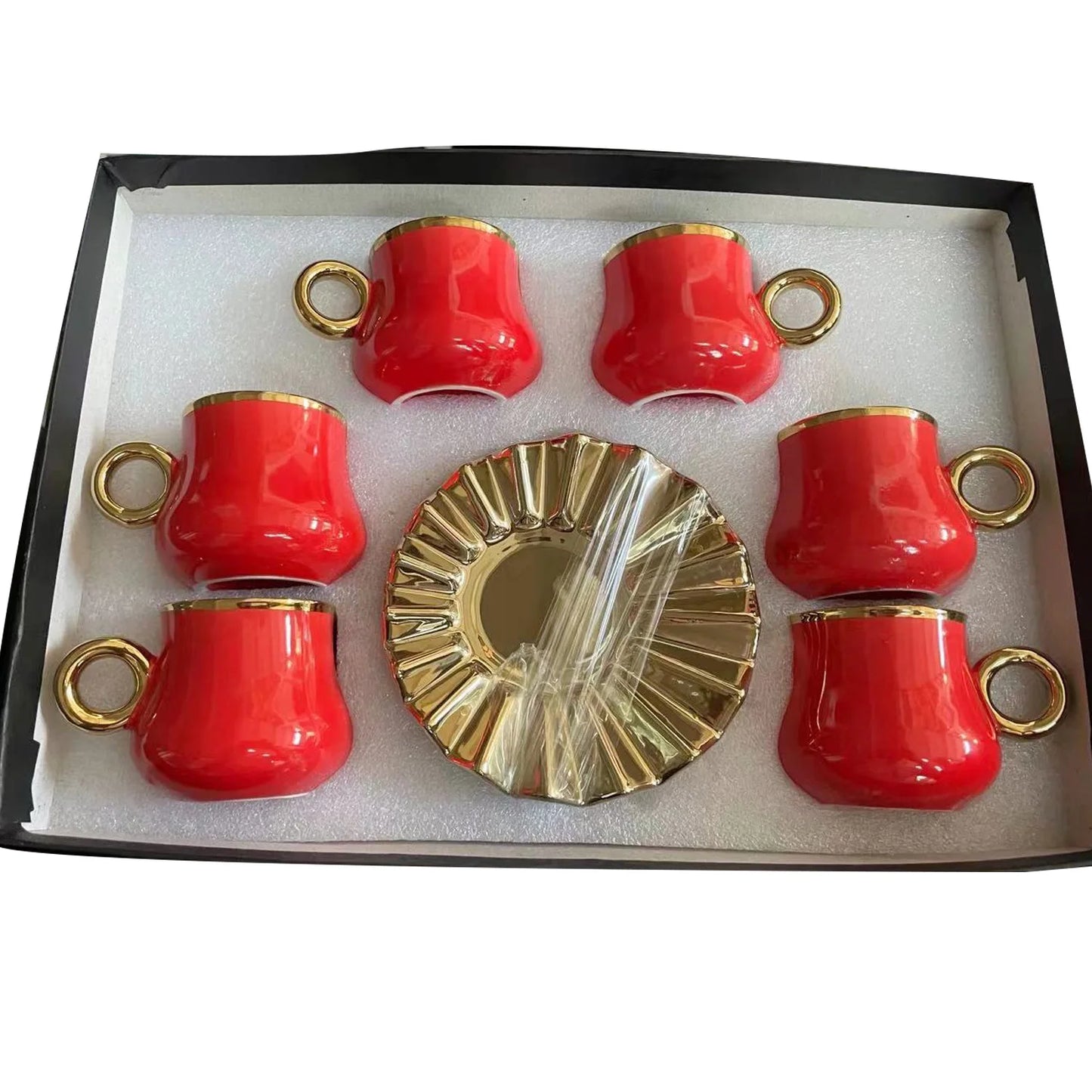 Hot Selling  ethiopian Luxury Saucer Porcelain ceramic tea cup 12 PC Red Turkish - Christmas Holidays Theme Coffee Tea Cup Set