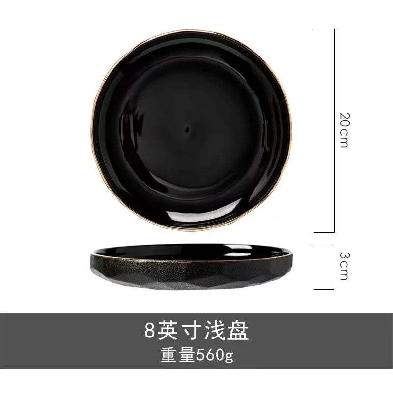 Modern Wedding Tableware Ceramic Plates Porcelain Dinner Set Matte Black Phnom Penh Ceramic Tableware luxury plates