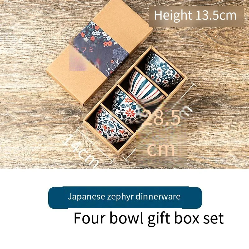 4.5inch Flower Porcelain Rice Bowls Gift Box for Giveaways Present Custom Logo Ceramic Bowl Gift Set