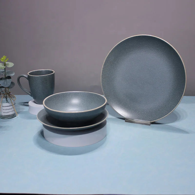 JIUWANG OEM Customized 16 pc ceramic stoneware color glaze dinner set