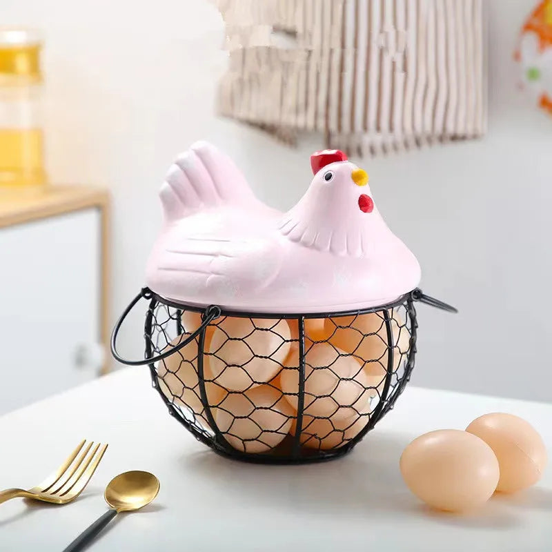 AL High quality Creative Egg Basket Chicken Wire Hen Egg Holder Metal Basket Collection Ceramic Decoration Kitchen Storage