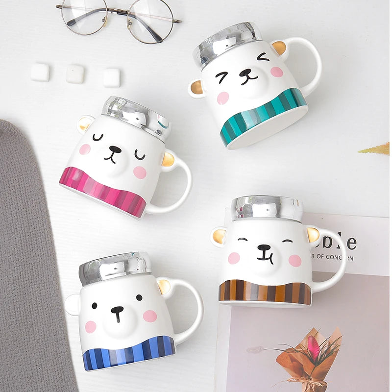 Custom sublimation ceramic water travel tea coffee mirror mug cup with screw lid and handle cup