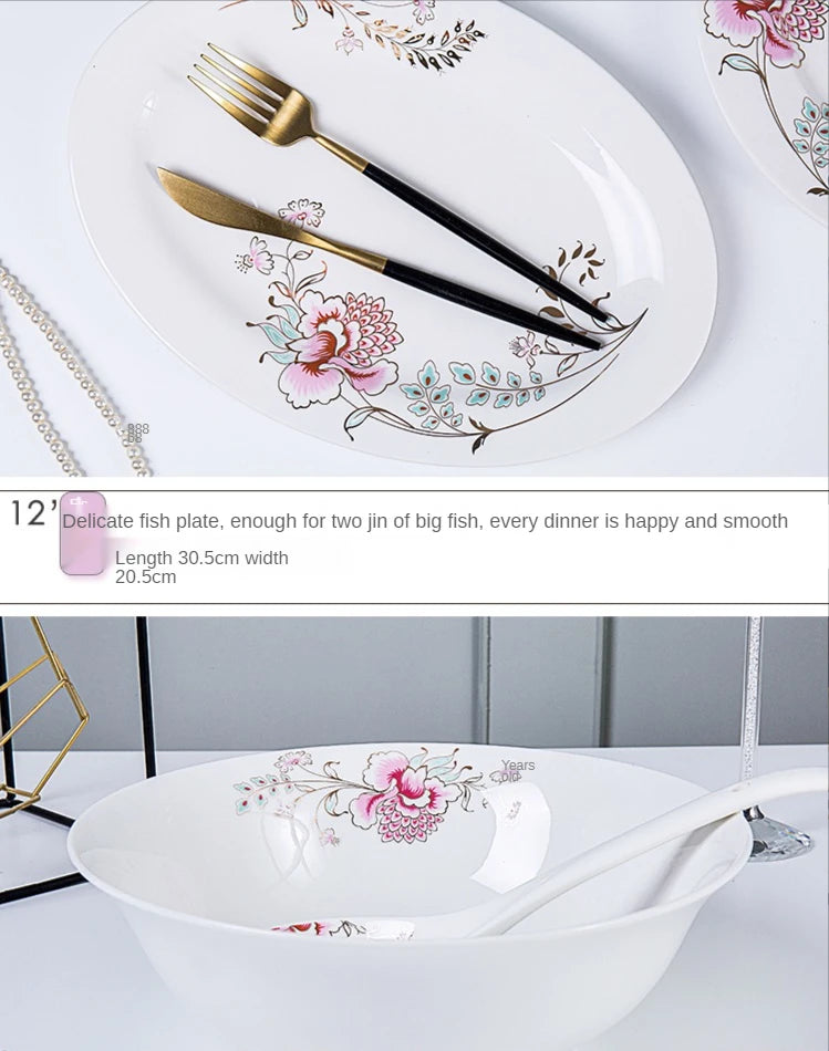 Alibaba Hot Selling Good Supplier Daily Use Ancient Style Printed Flower Opal Glass Luxury Dinner Set